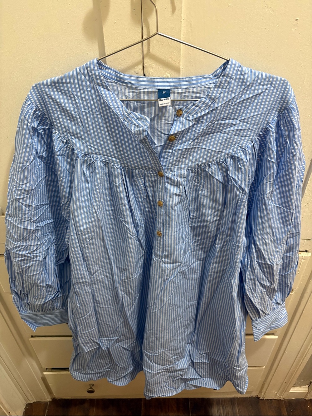 NWT Old Navy 2X Blue/White Stripe Long Sleeve Button-Down Cotton Shirt Dress